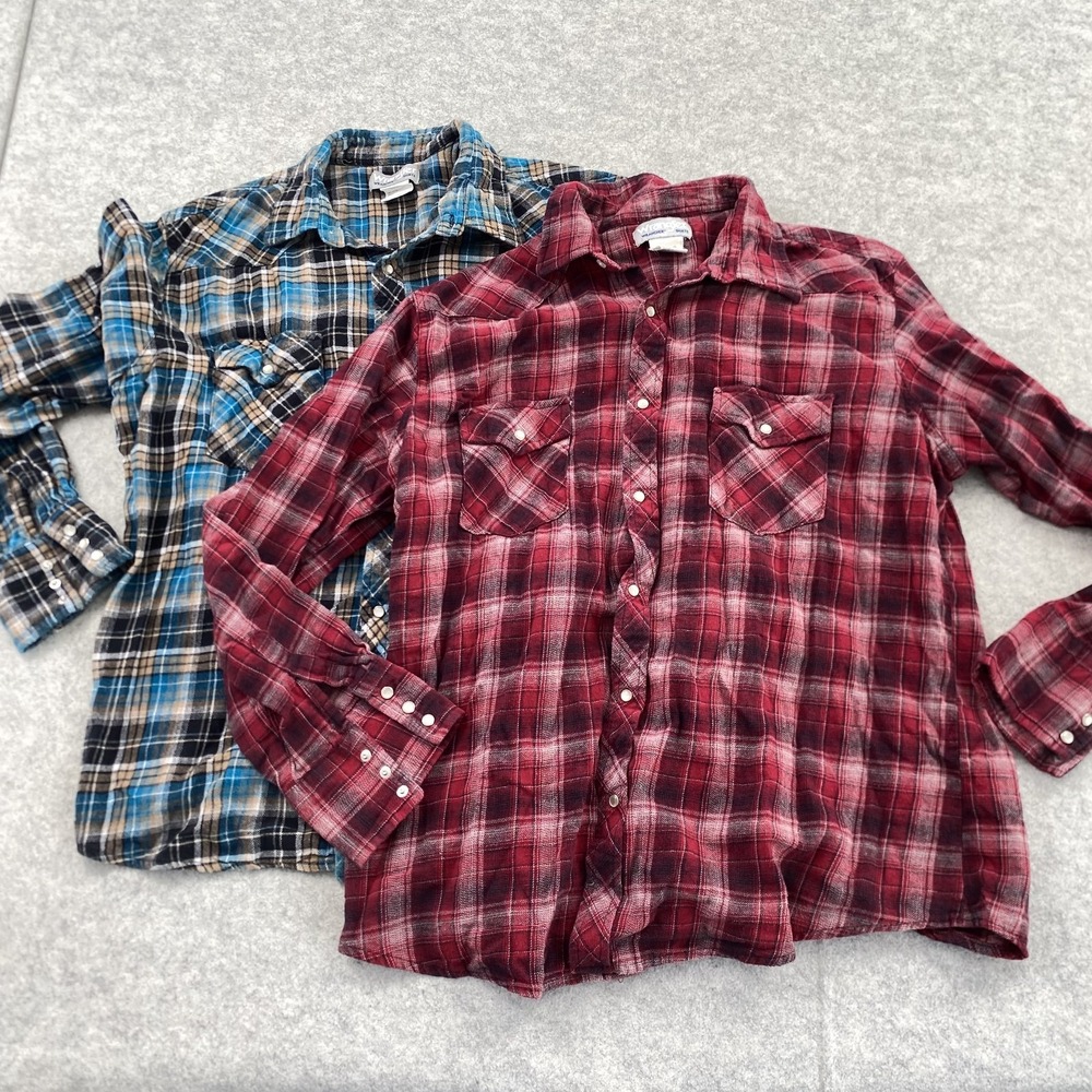 Wrangler Shirt 2 Mens XL Multicolor Plaid Flannel Western Pearl Snap Long Sleeve